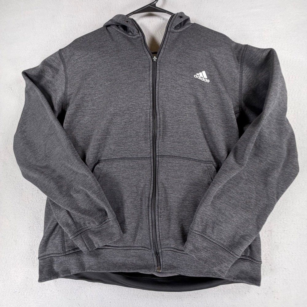 Adidas Men's XL Gray ClimaWarm Full Zip Hooded Fleece Athletic Training Jacket
